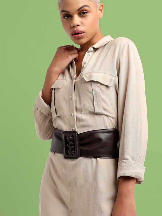 Brown Solid Waist Belt