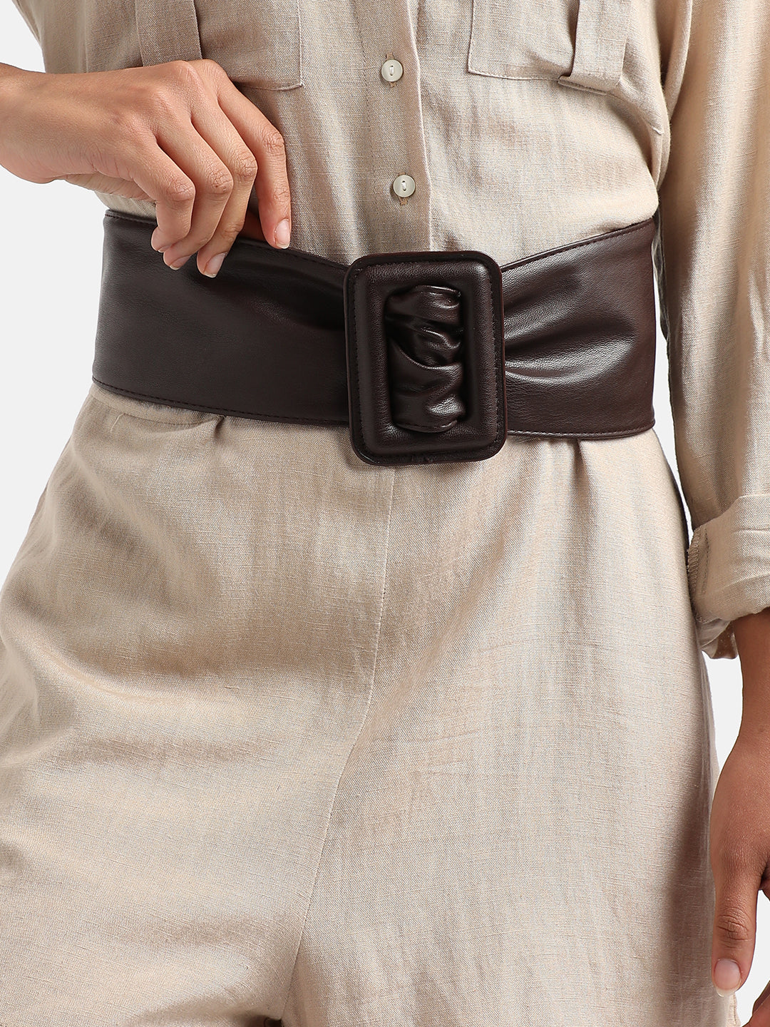 Brown Solid Waist Belt