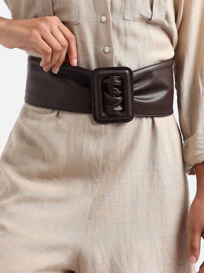 Brown Solid Waist Belt