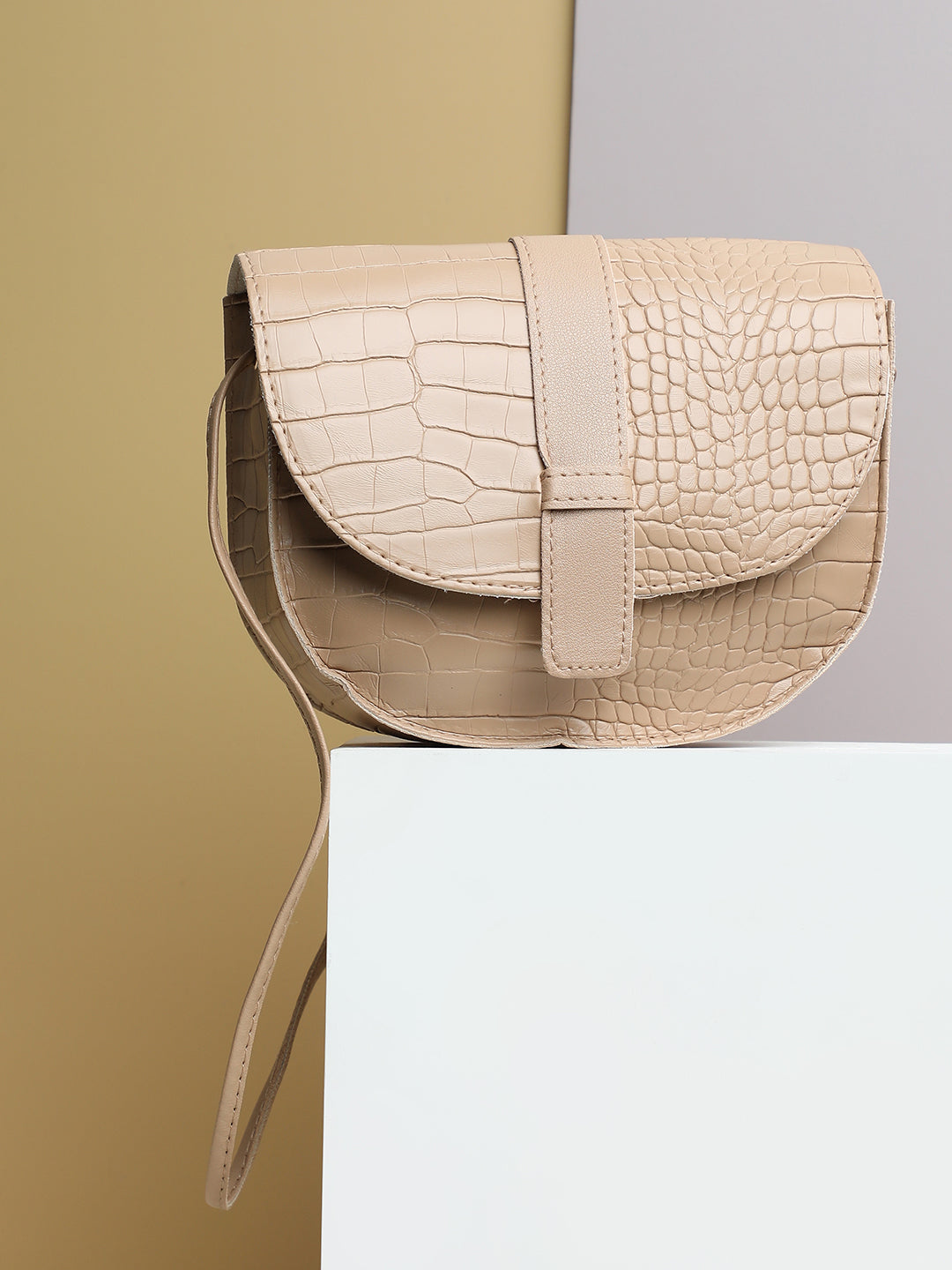 Croco Beige Cross Body Bag