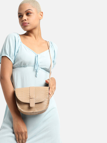 Croco Beige Cross Body Bag