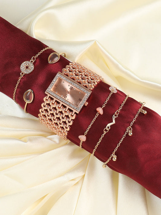 Kayra Rose Gold Watch Combo