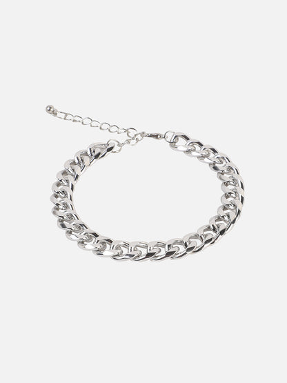 Set Of Silver Chain Watch And Bracelet