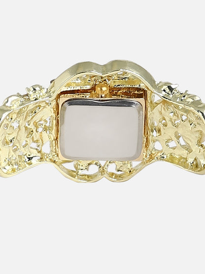 Embellished Gold Square Dial With Gold Metal Strap