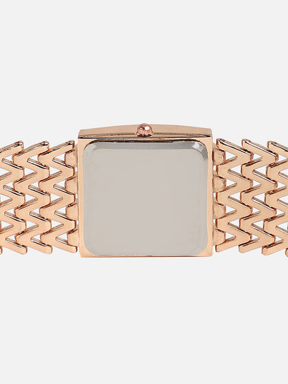 Embellished Rose Gold Square Dial With Rose Gold Metal Strap