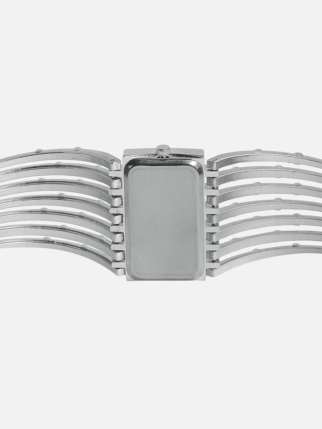 Embellished Silver Rectangular Dial With Silver Metal Strap