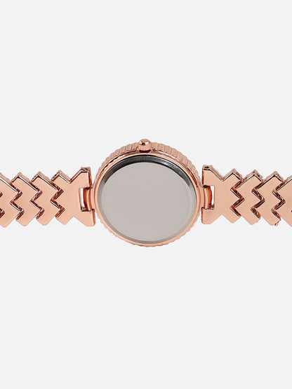 Embellished White Dial Round With Gold Metal Strap
