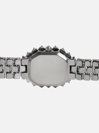 Embellished Green Oval Dial With Silver Metal Strap