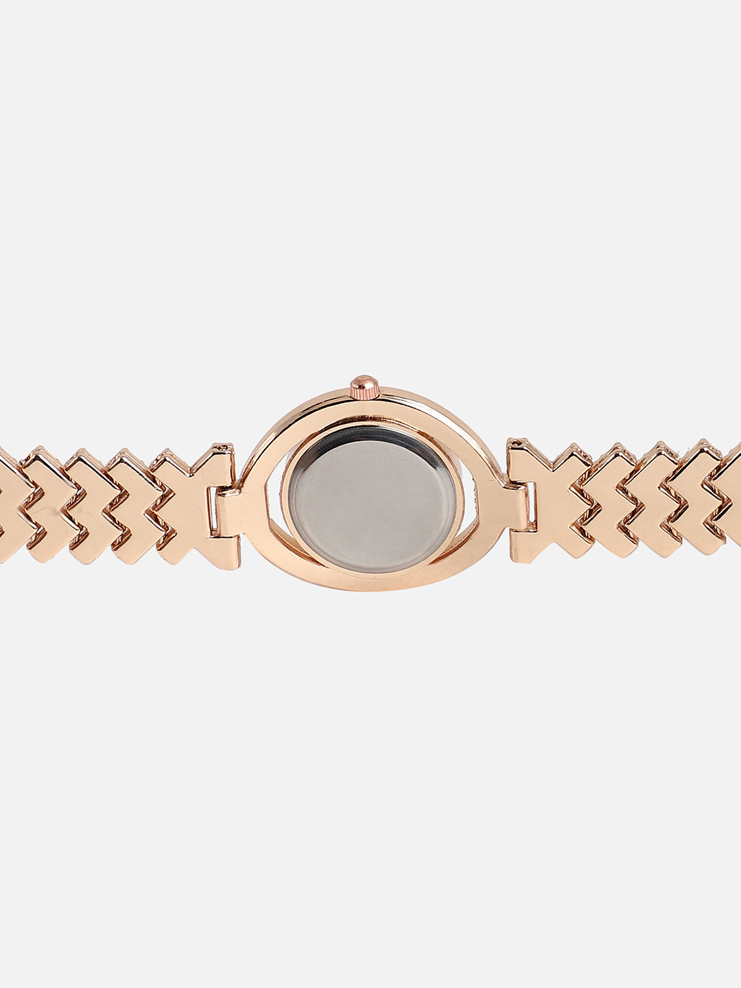 Embellished White Round Dial With Rose Gold Metal Strap