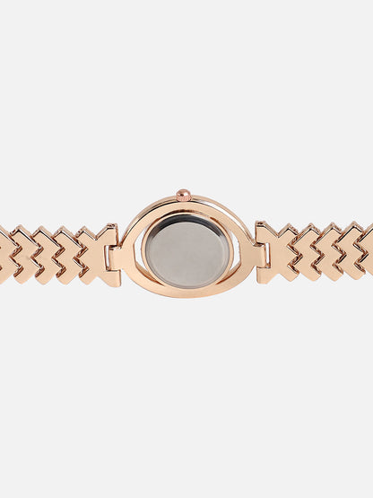 Embellished White Round Dial With Rose Gold Metal Strap