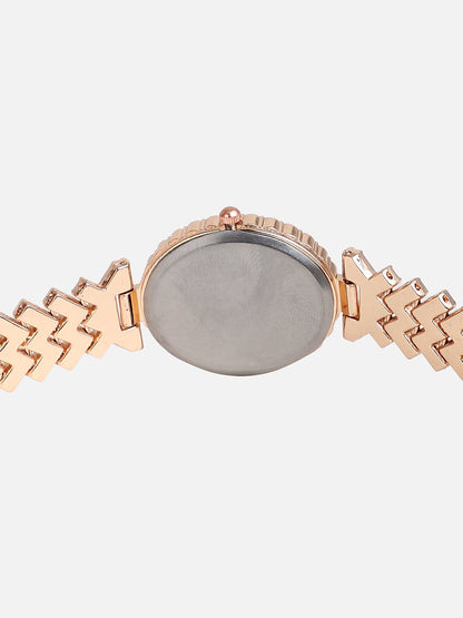 Embellished Rose Gold Oval Dial With Rose Gold Metal Strap