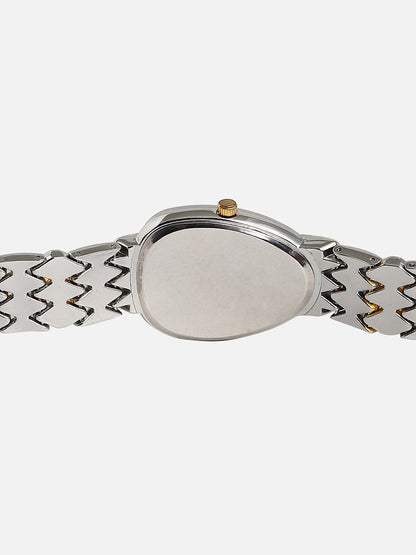 Embellished White Oval Dial With Gold Metal Strap