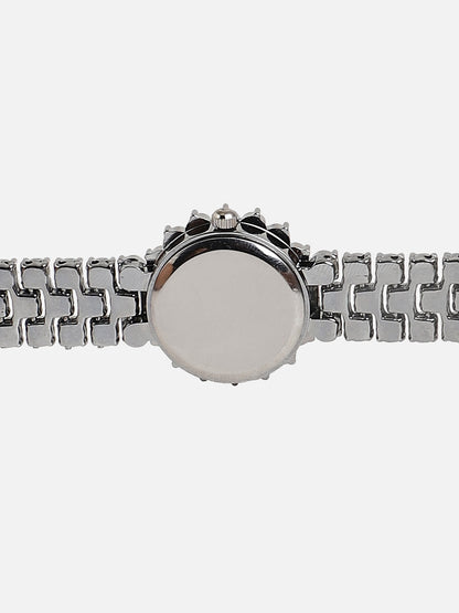 Embellished Pink Round Dial With Silver Metal Strap