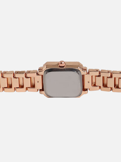 Embellished Gold Rectangular Dial With Gold Metal Strap