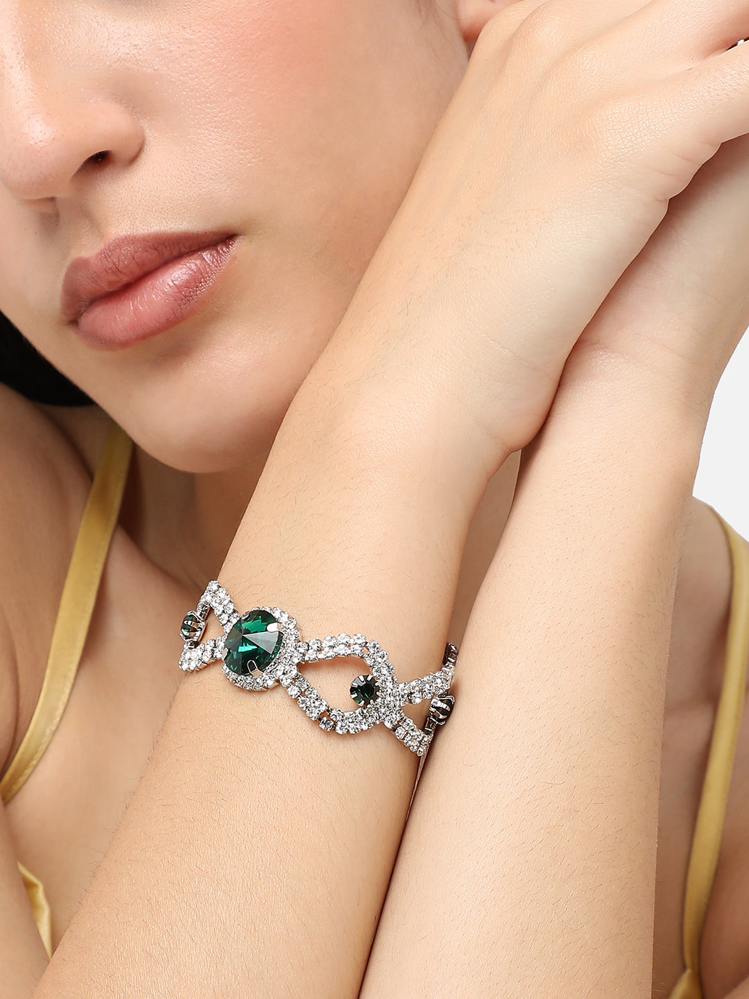 Silver Plated Designer Stone Party Bracelet For Women