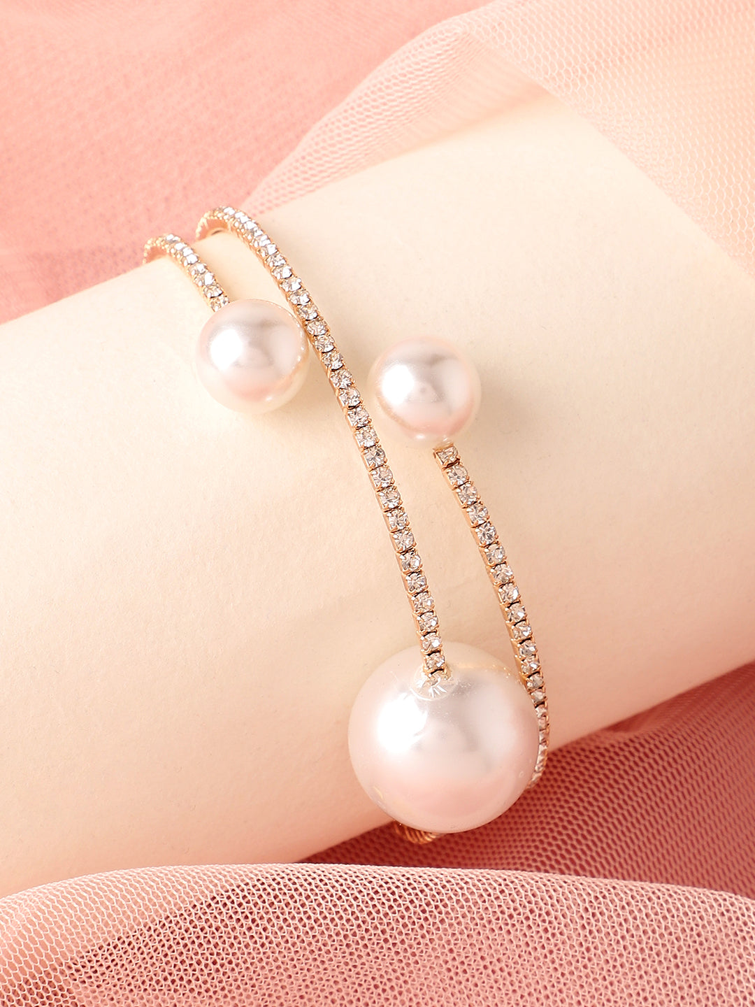 Gold Plated Pearls Party Bracelet For Women