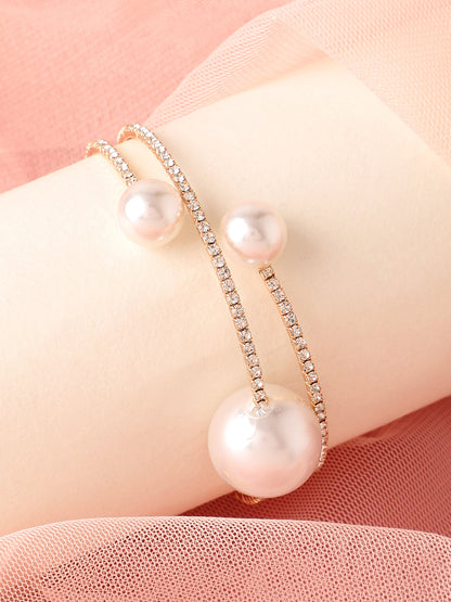 Gold Plated Pearls Party Bracelet For Women