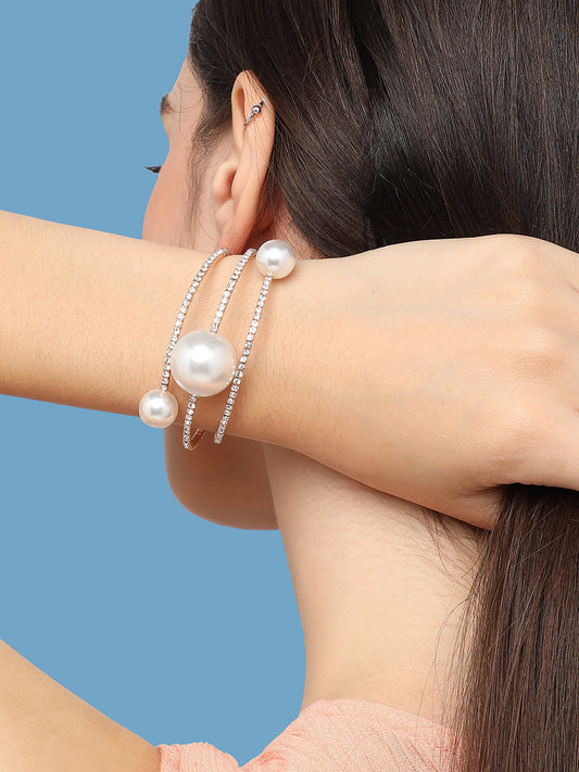 Gold Plated Pearls Party Bracelet For Women