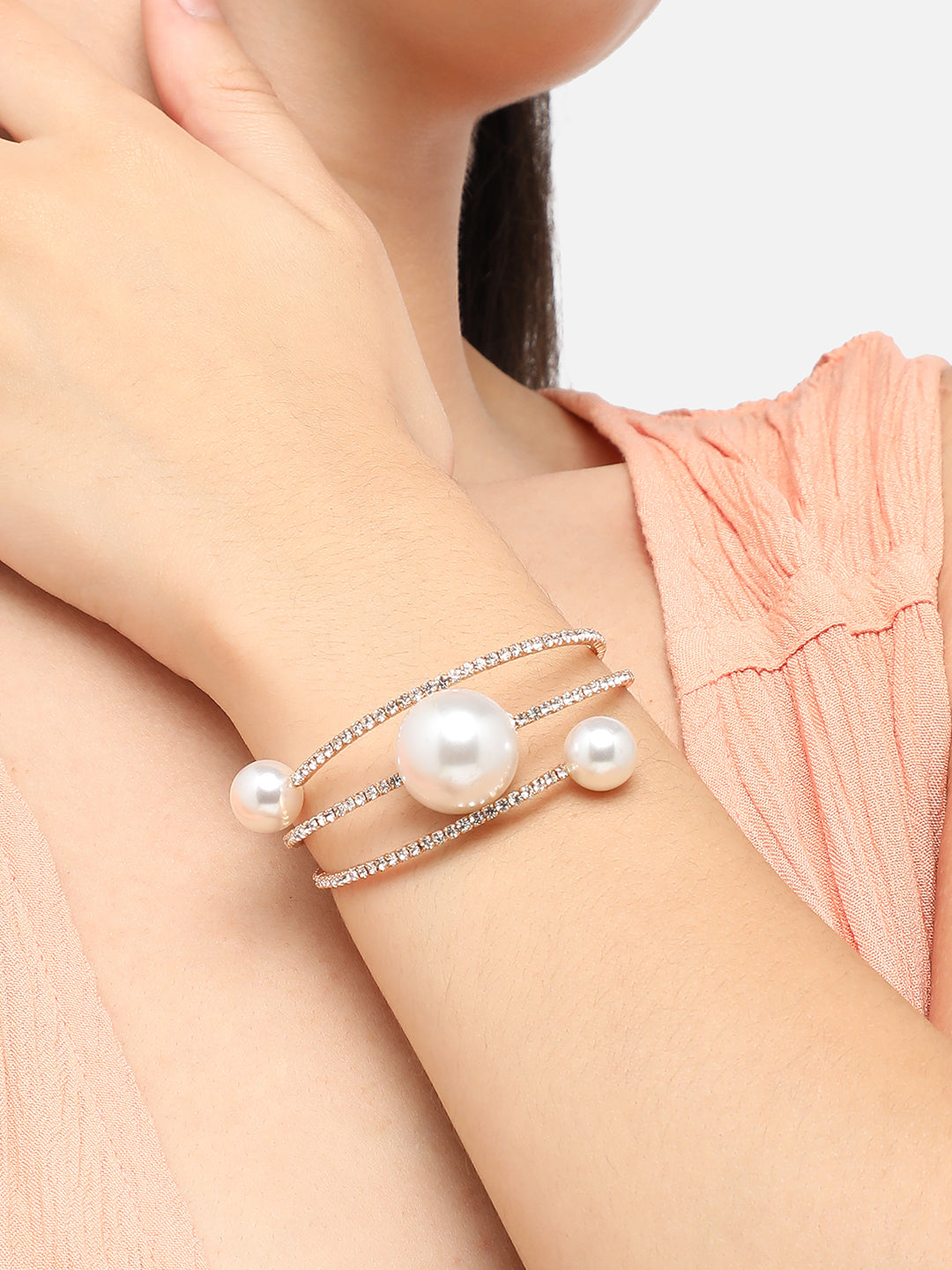 Gold Plated Pearls Party Bracelet For Women