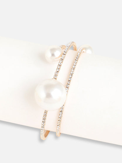 Gold Plated Pearls Party Bracelet For Women