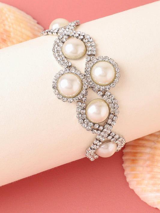 Silver Plated Pearls Party Bracelet For Women