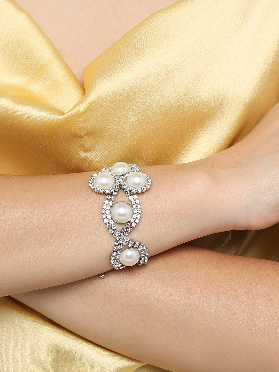 Silver Plated Pearls Party Bracelet For Women