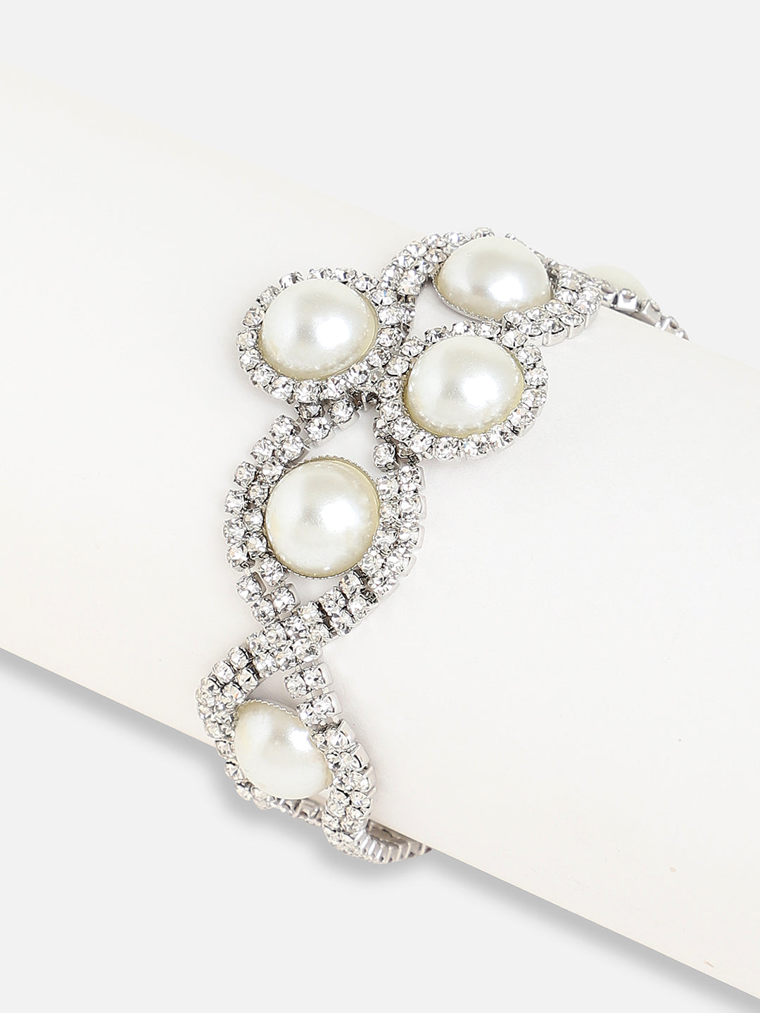 Silver Plated Pearls Party Bracelet For Women