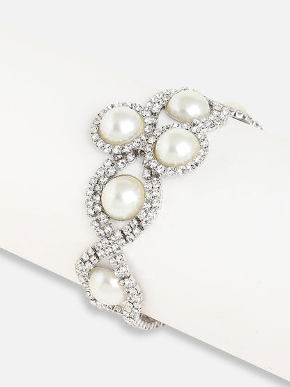 Silver Plated Pearls Party Bracelet For Women