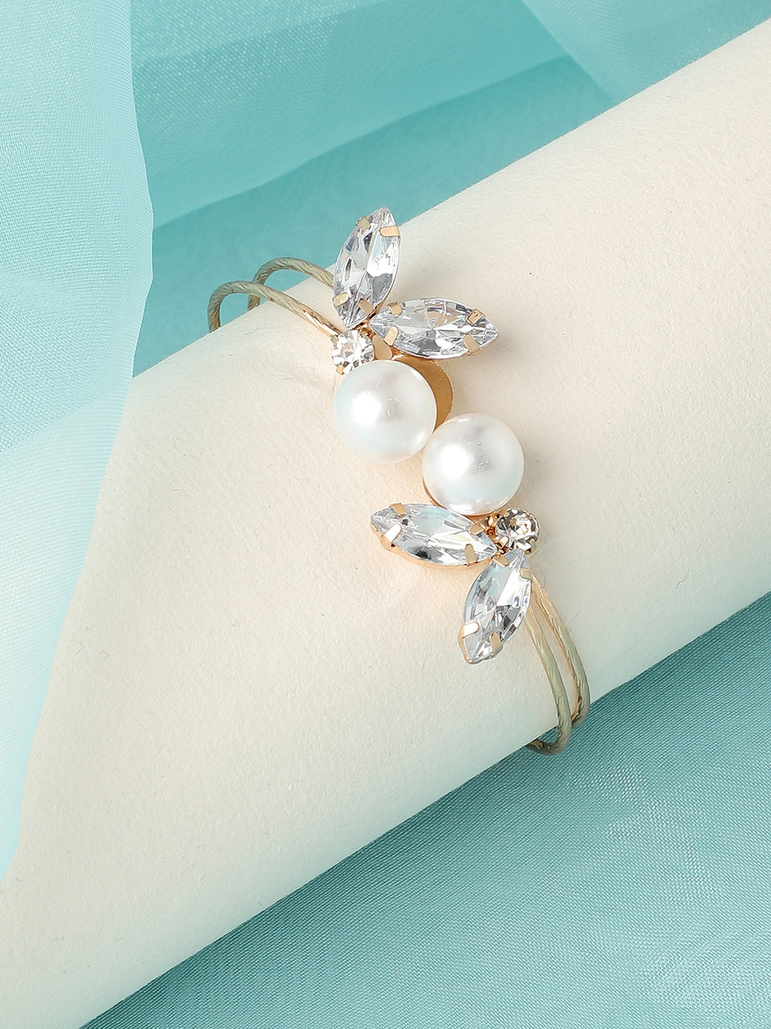 Gold Plated Pearls Party Bracelet For Women