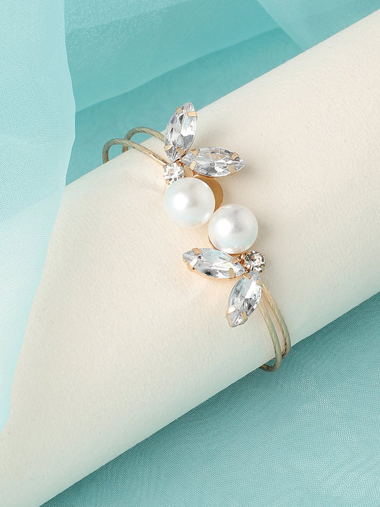 Gold Plated Pearls Party Bracelet For Women