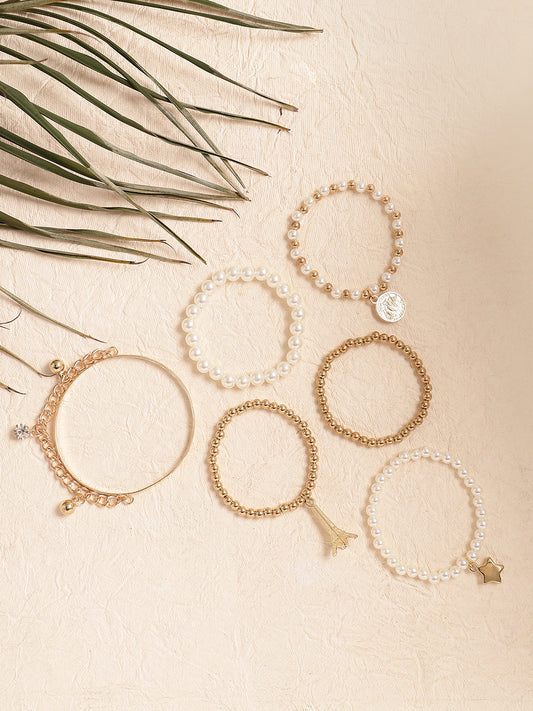 PACK OF 6 GOLD PLATED DESIGNER STONE CASUAL BRACELET FOR WOMEN
