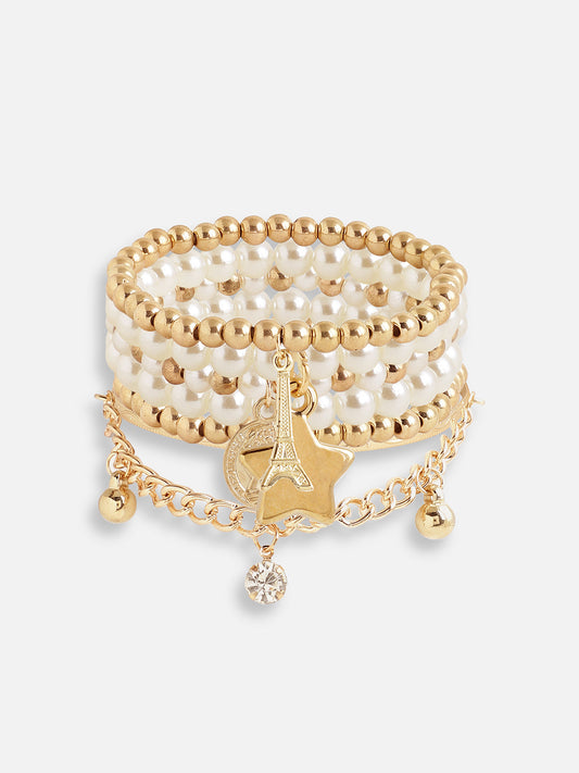PACK OF 6 GOLD PLATED DESIGNER STONE CASUAL BRACELET FOR WOMEN