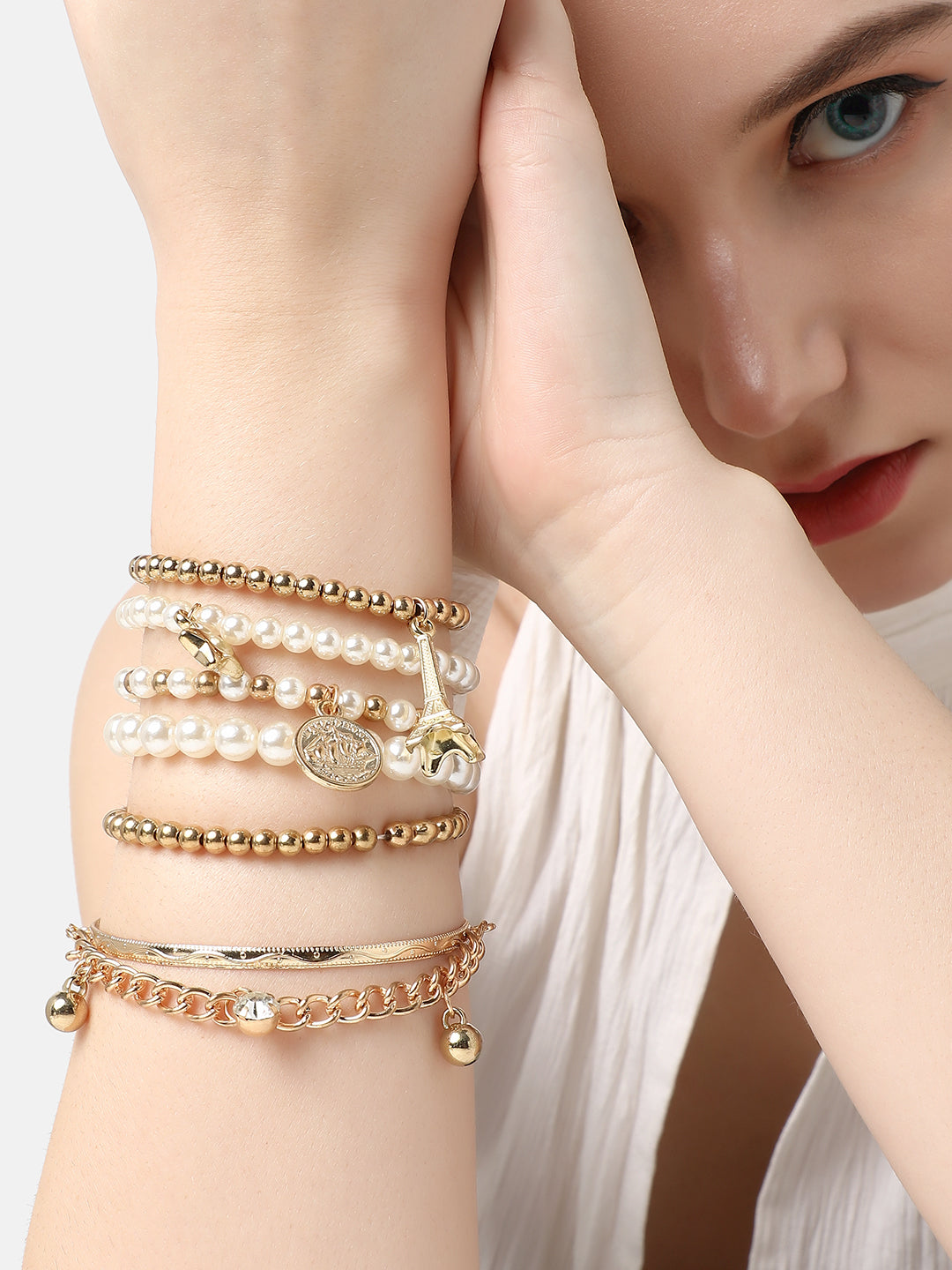 PACK OF 6 GOLD PLATED DESIGNER STONE CASUAL BRACELET FOR WOMEN