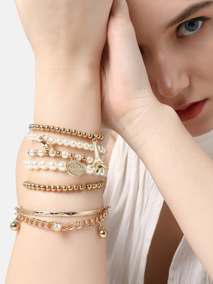 PACK OF 6 GOLD PLATED DESIGNER STONE CASUAL BRACELET FOR WOMEN