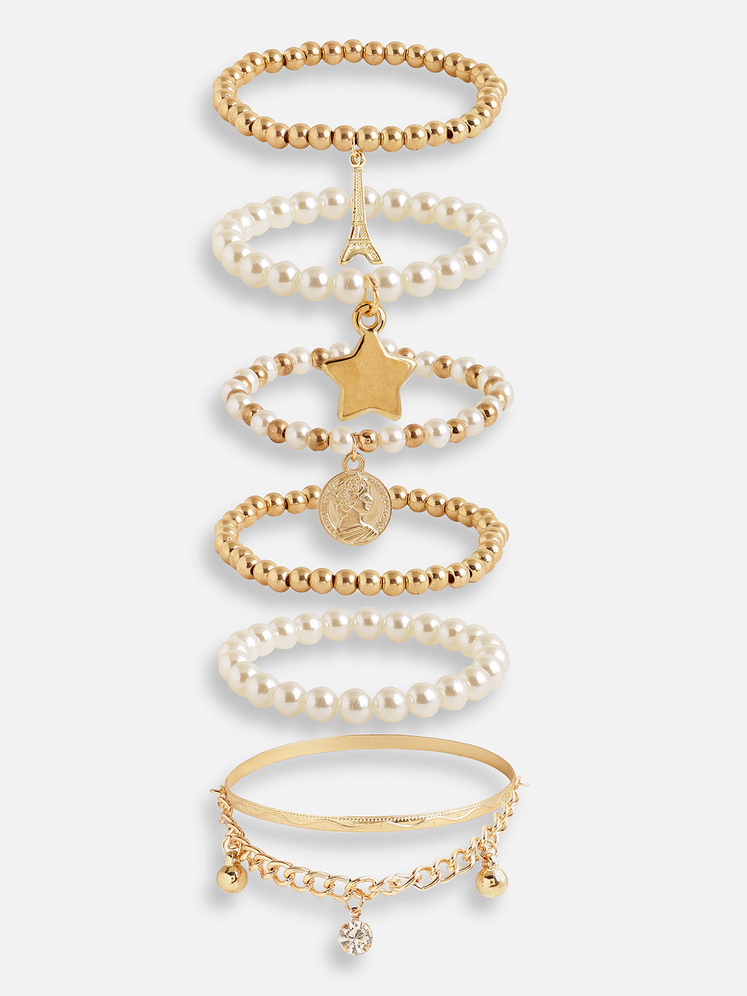 PACK OF 6 GOLD PLATED DESIGNER STONE CASUAL BRACELET FOR WOMEN