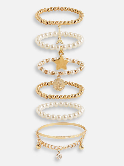 PACK OF 6 GOLD PLATED DESIGNER STONE CASUAL BRACELET FOR WOMEN