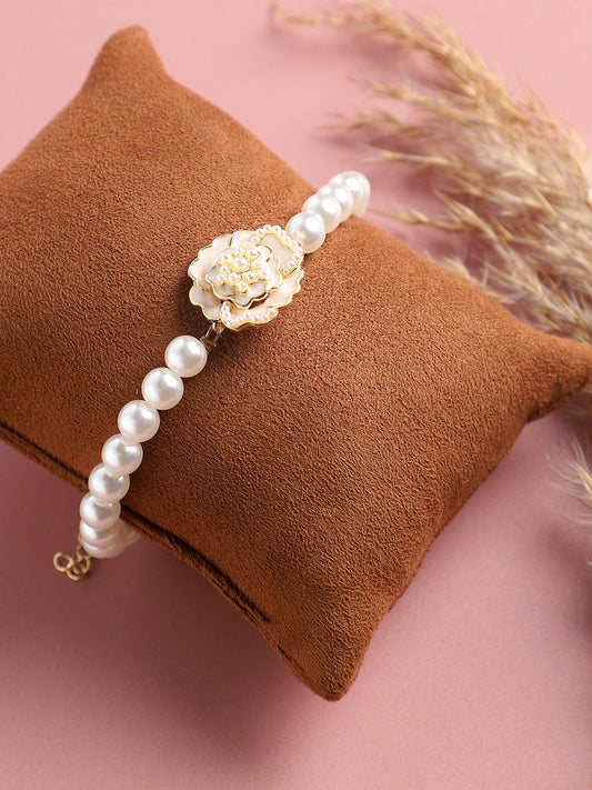 Gold Plated Pearls Casual Bracelet For Women