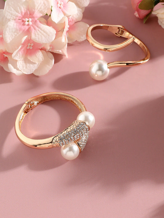 Pack Of Gold-Plated Pearl Cuff Bracelets