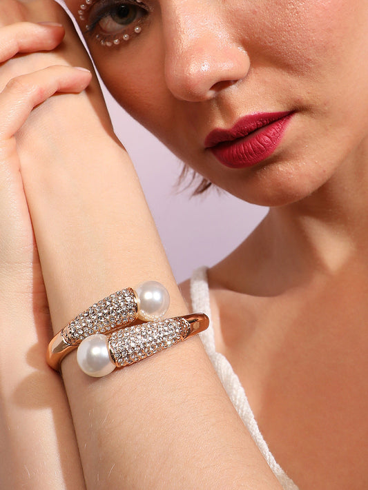 Pack Of Gold-Plated Pearl Cuff Bracelets