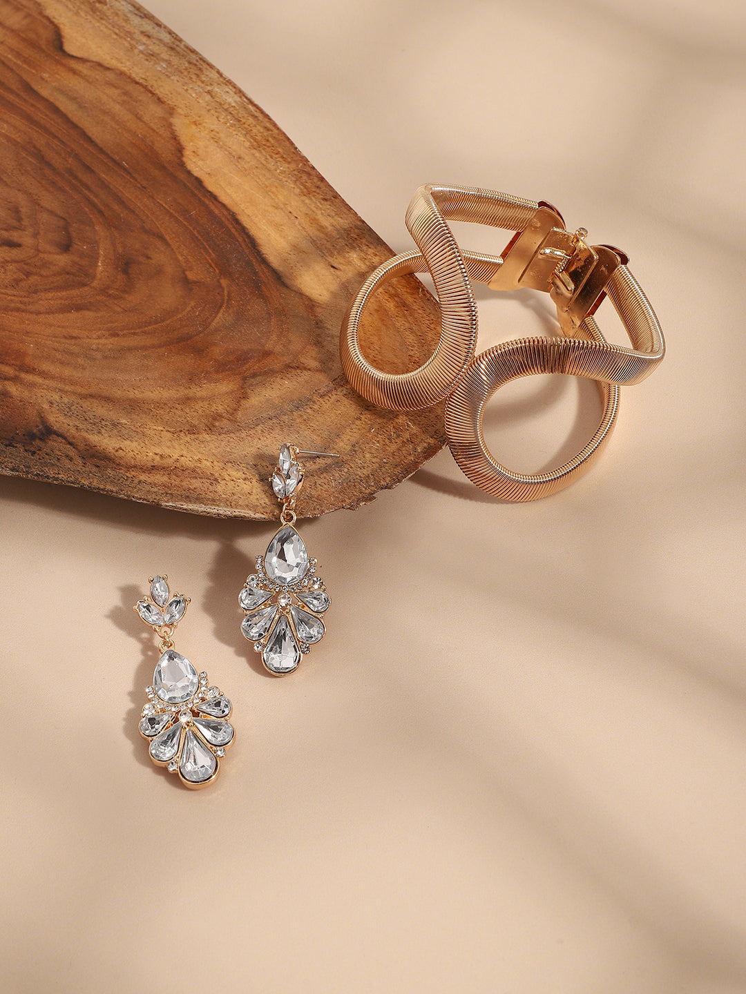 Pack Of Gold-Plated Drop Earrings & Statement Bracelet