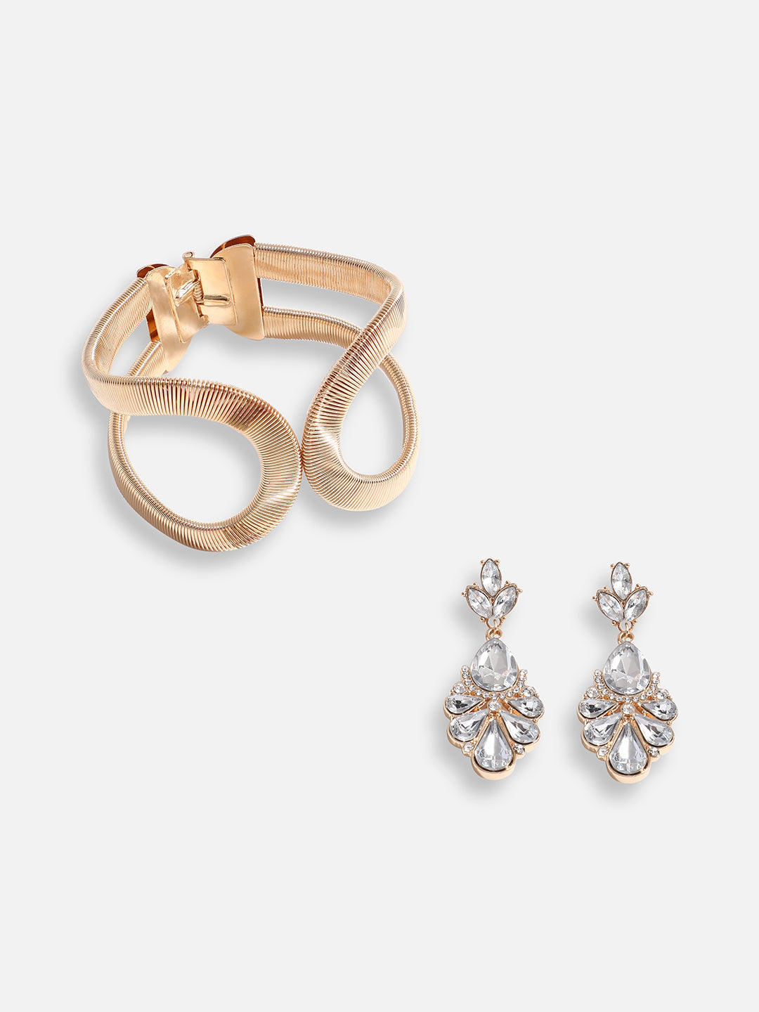 Pack Of Gold-Plated Drop Earrings & Statement Bracelet 