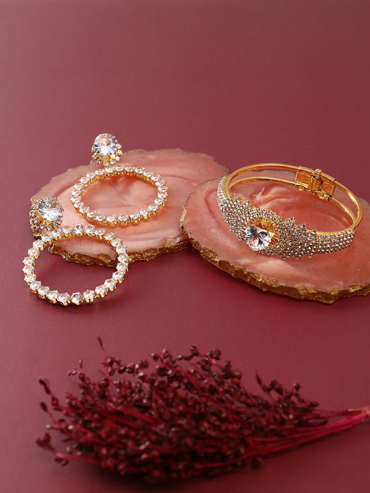 Pack Of Gold-Plated Drop Earrings & Statement Bracelet