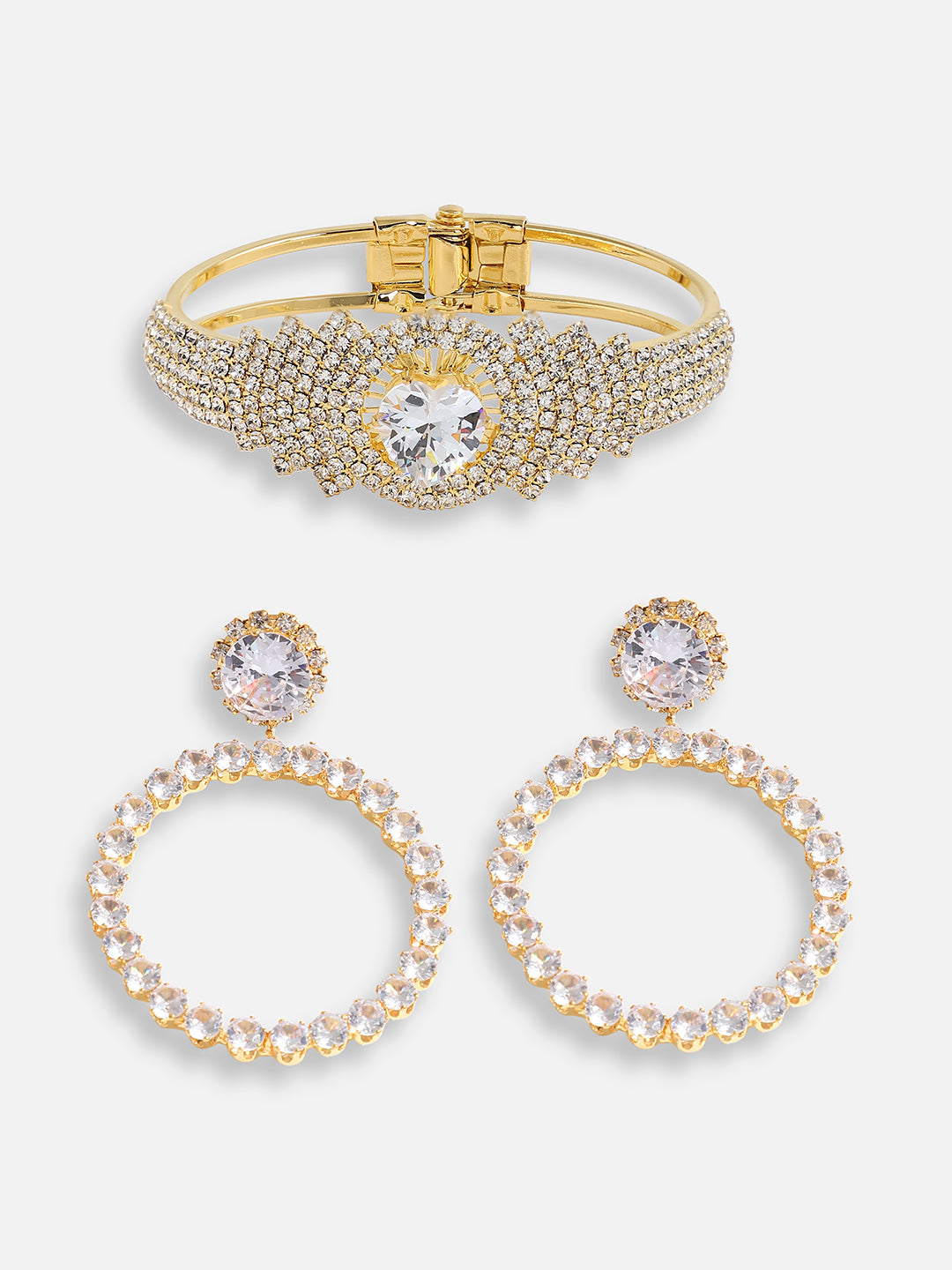Pack Of Gold-Plated Drop Earrings & Statement Bracelet