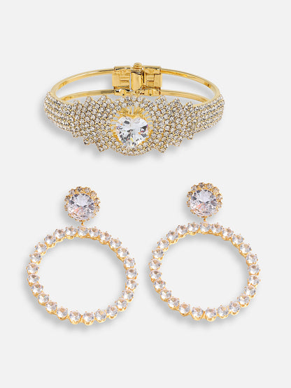 Pack Of Gold-Plated Drop Earrings & Statement Bracelet