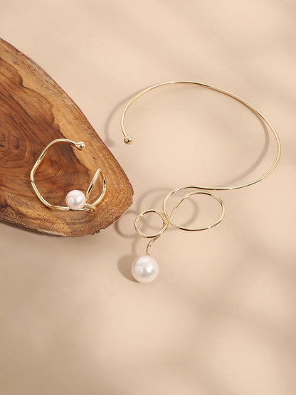 Pack Of Gold-Plated Necklace & Cuff Bracelet
