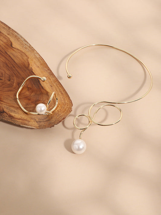 Pack Of Gold-Plated Necklace & Cuff Bracelet