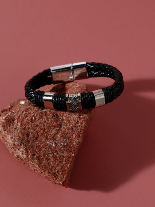 SILVER PLATED CASUAL PU LEATHER DESIGNER BRACELET FOR WOMEN