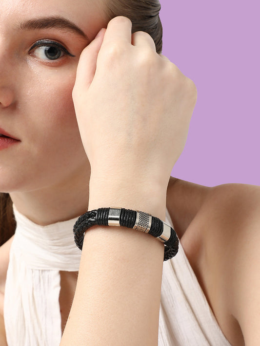 SILVER PLATED CASUAL PU LEATHER DESIGNER BRACELET FOR WOMEN