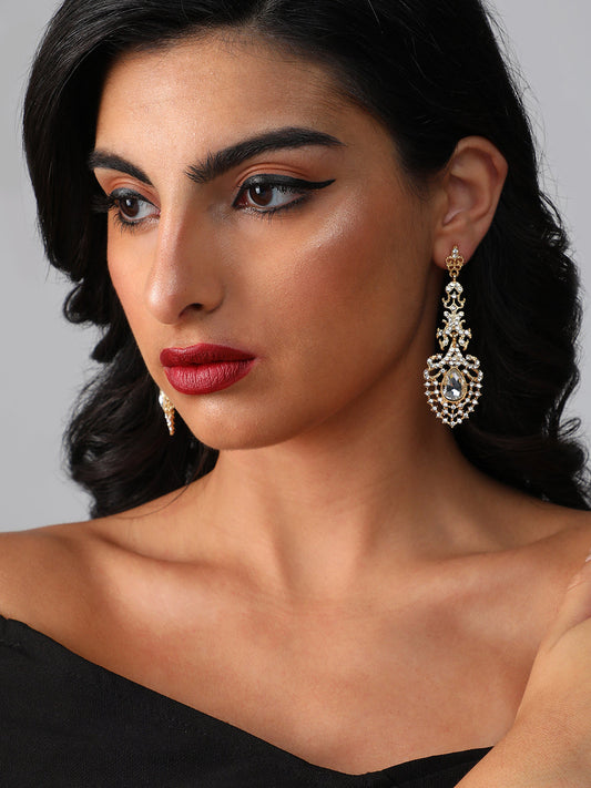 Silver Plated Designer Stone Party Drop Earring