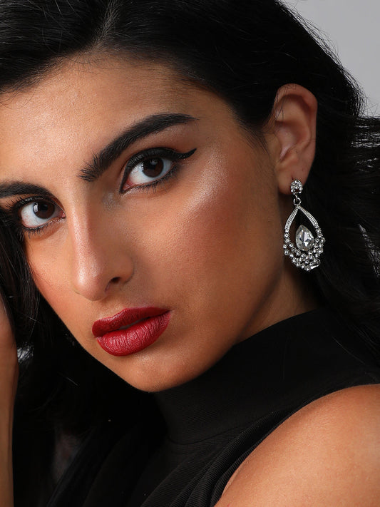 Silver Plated Designer Stone Party Drop Earring